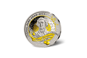 The Giants of Poland • #6 Adam Mickiewicz (1798-1855) • 1 Ounce .999 Silver Proof • 45 mm • 24-ct Gold Accents