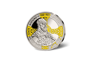 Mieszko I (930-992) Commemorative Medallion • 1 Ounce .999 Silver Proof • 45 mm • 24-ct Gold Accents