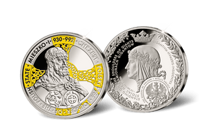 Mieszko I (930-992) Commemorative Medallion • 1 Ounce .999 Silver Proof • 45 mm • 24-ct Gold Accents