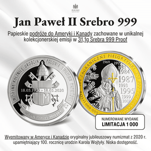 Jan Paweł II • 100 Rocznica urodzin • Medal okolicznościowy • 1 uncja Srebra 999 • 45 mm • 24-k Złoty plater