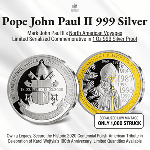 John Paul II • 100 Year Anniversary Commemorative • 1 Ounce .999 Silver Proof • 45 mm • 24-ct Gold Accents