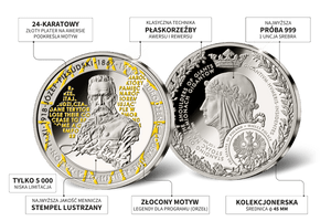 The Giants of Poland • #1 Józef Piłsudski (1867-1935) • 1 Ounce .999 Silver Proof • 45 mm • 24-ct Gold Accents